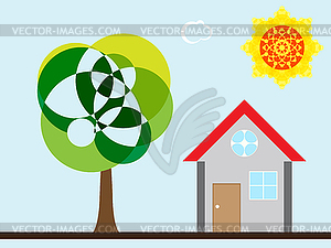 Tree house and sun - vector image