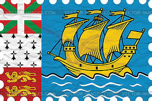 Wrinkled paper saint pierre and miquelon stamp - vector clipart