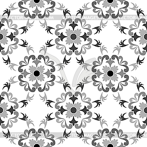 Black and white seamless floral pattern - vector image