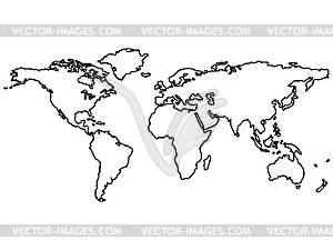 Black world outline map - vector clipart