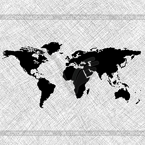 Карта мира с контурами континентов - векторизованное изображение
