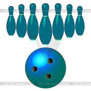 Bowling pins and ball isolated on white - vector clipart