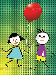 Boy and girl playing with balloon - vector image