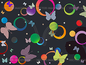 Butterflies and bubbles in retro colors - vector clipart