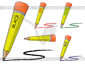 Черные и цветные карандаши - графика в векторном формате