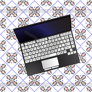 Laptop over flowerish texture - vector clip art