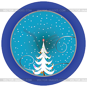 Christmas tree blue medallion - vector clipart