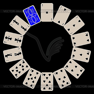 Circle shape spades playing cards isolated on black - vector image