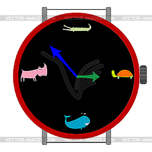 Круглые часы с животными - векторная графика