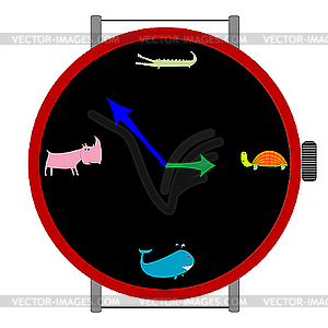 Clock with animals - vector clip art