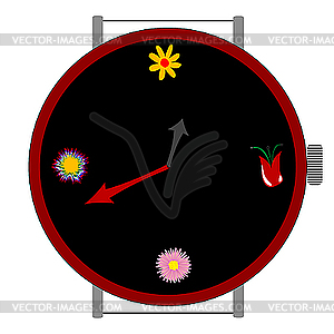 Clock with flowers - vector image