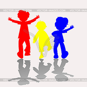 Colored kids silhouettes 2 - royalty-free vector clipart