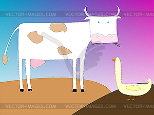 Drawing of cow and goose - vector clipart