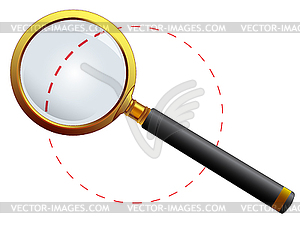 Golden magnifying glass - color vector clipart