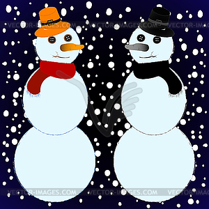 Snow mans - color vector clipart