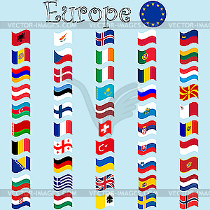Стилизованные флаги стран Европы - клипарт в векторном формате