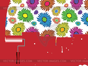 Flowers painted wall - vector image