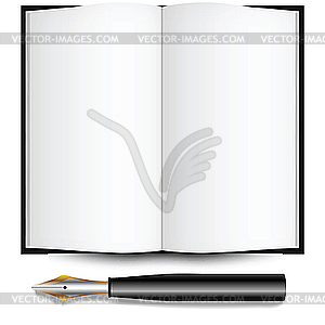 Fountain ink pen and open book - vector clipart