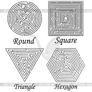 Four mazes shapes against white - vector clipart / vector image