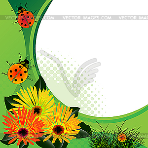 Floral corner with ladybugs  - vector clipart