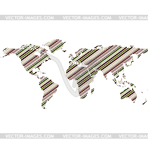 Green striped world map - vector clipart / vector image