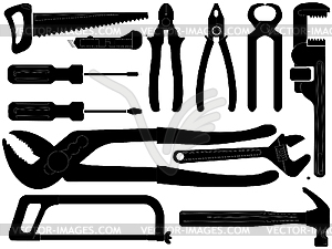Hand tools silhouettes - vector image