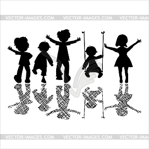 Happy little children with striped shadows - vector clipart