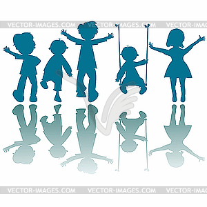 Happy little kids silhouettes - vector clip art