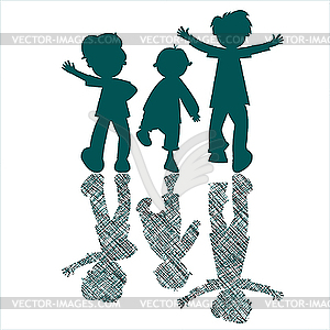 Kids blue silhouettes with striped shadows - vector clip art