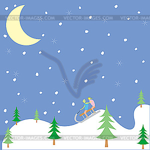 Kids playing in the winter - vector clipart