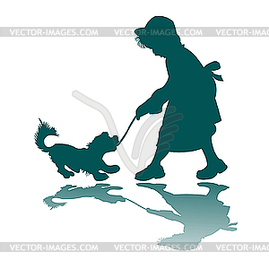 Little girl and dog silhouette - vector clipart