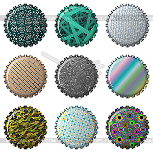 Nine textured bottle caps - vector clipart