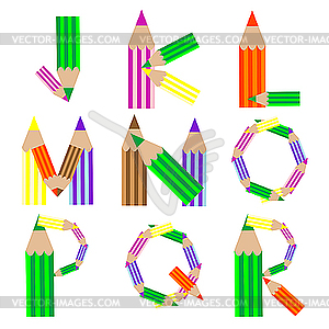 Pencils alphabet J-R - royalty-free vector clipart