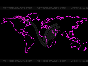Фиолетовый контур континентов - векторная графика