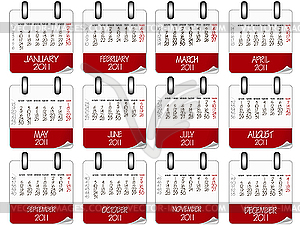 Красный и белый бумажный календарь 2011 - стоковый клипарт