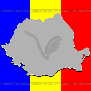 Romanian map over national colors - vector image