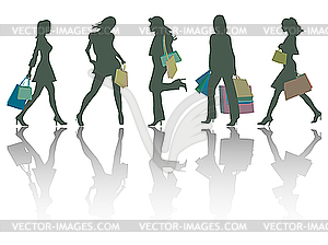 Shopping girls silhouettes - vector clip art