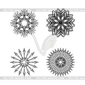 Snow flakes collection black and white - vector clipart