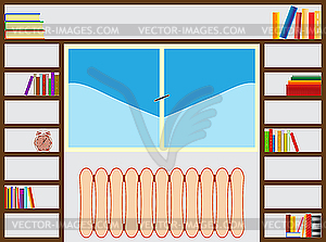 Bookshelf around window - vector image