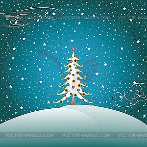 Stars, snow and christmas tree - vector clipart