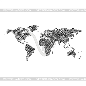 Striped black world map - vector clipart