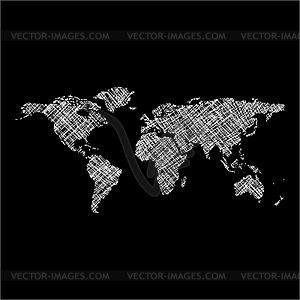 Striped white world map - vector image
