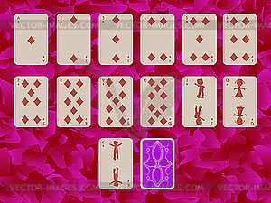 Suit of diams playing cards on purple background - vector clipart