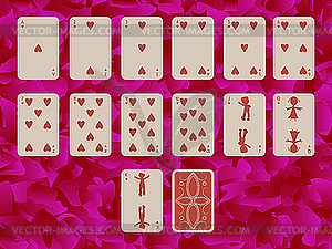 Suit of hearts playing cards on purple background - vector image