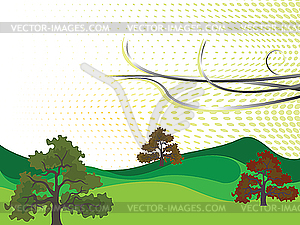 Пейзаж с деревьями - графика в векторе