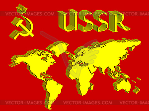 Ussr symbol and world map - stock vector clipart