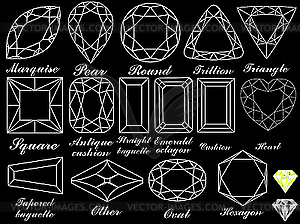 Формы граненых алмазов - векторное графическое изображение