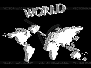 Объемная карта мира с контурами континентов - рисунок в векторном формате