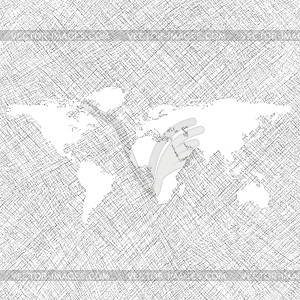 White world map over grunge stripes - vector clip art