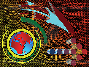 Абстрактная композиция с картой мира и стрелками - рисунок в векторном формате
